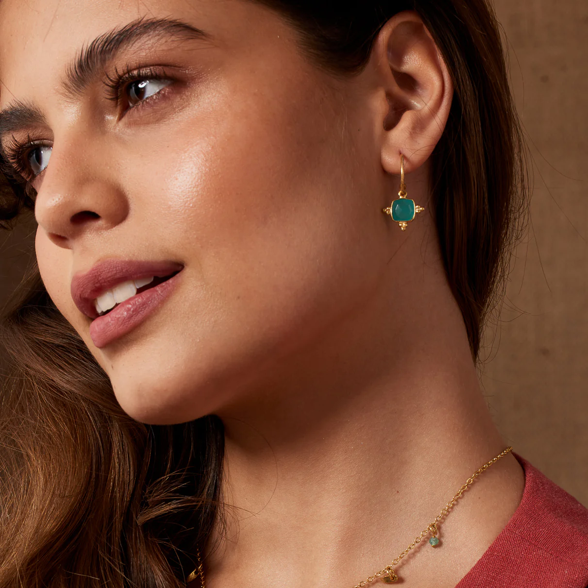 Asia Hoop Earrings Aqua Chalcedony - Image 3