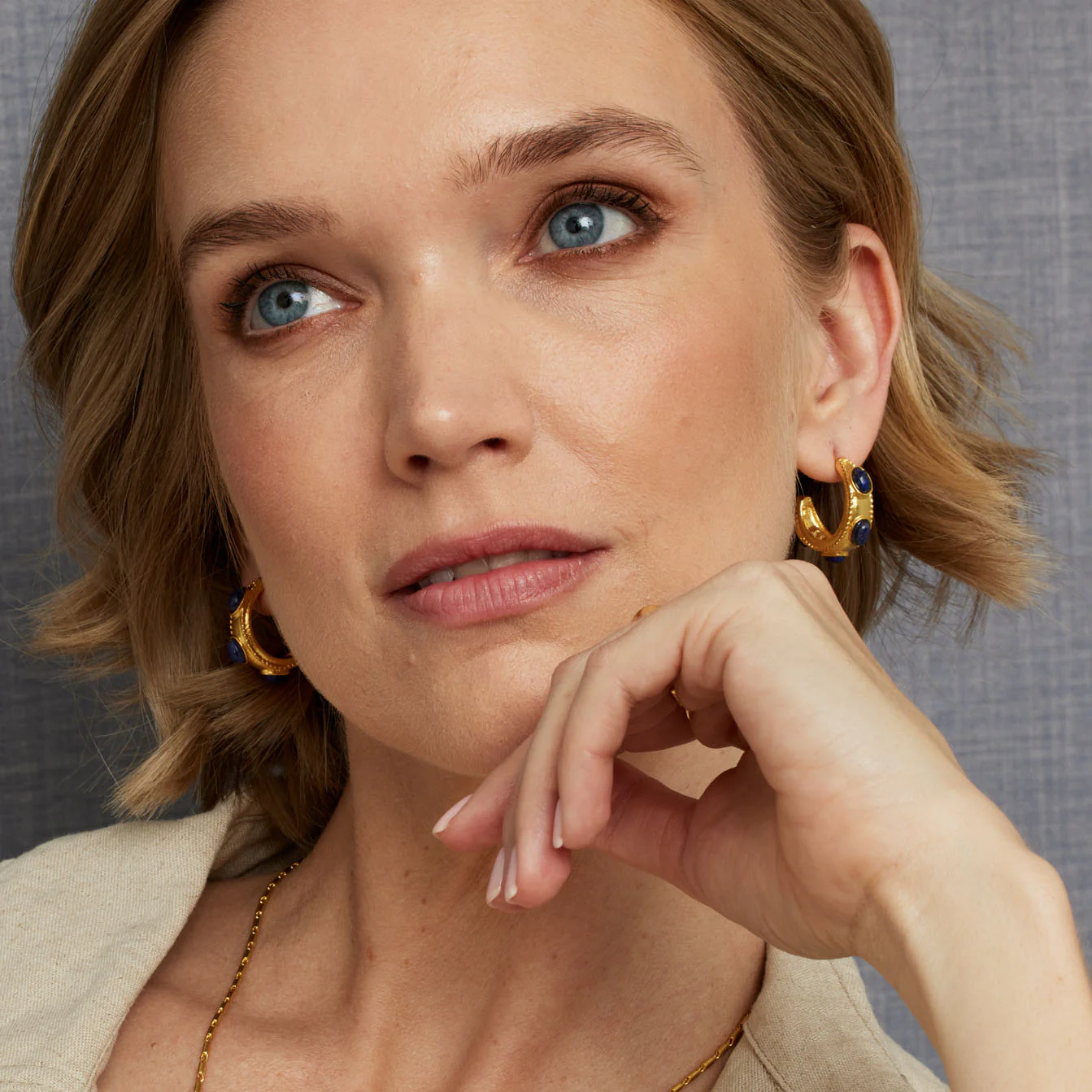 Daphne Navy Lapis Hoop Earrings - Image 3