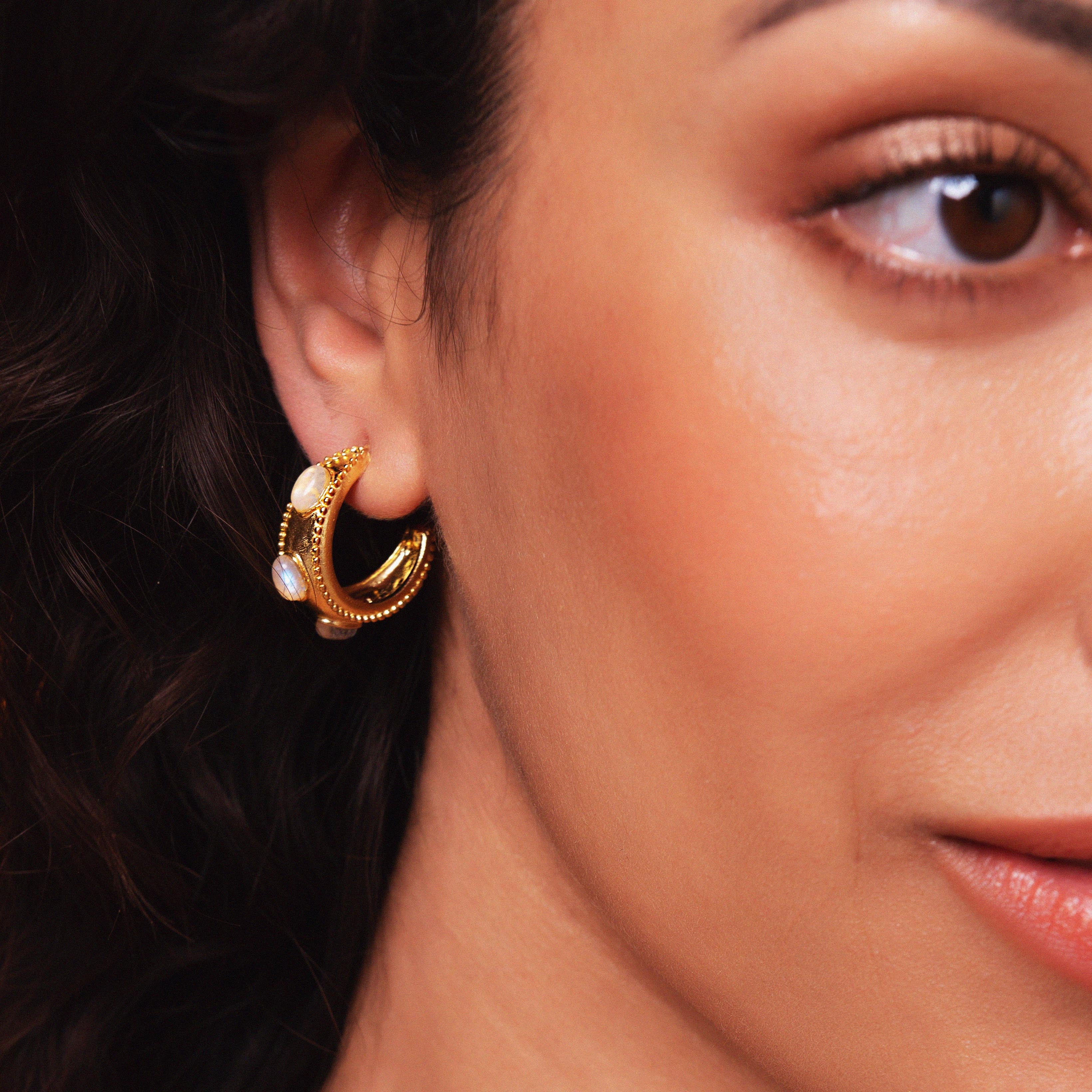 Daphne White Moonstone Hoop Earrings - Image 4