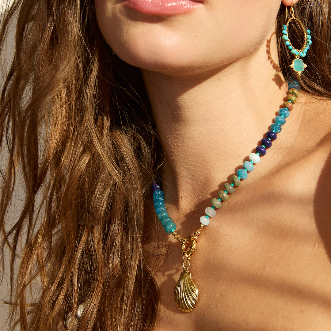 Kauai Chunky Beaded Necklace Blue - Image 3