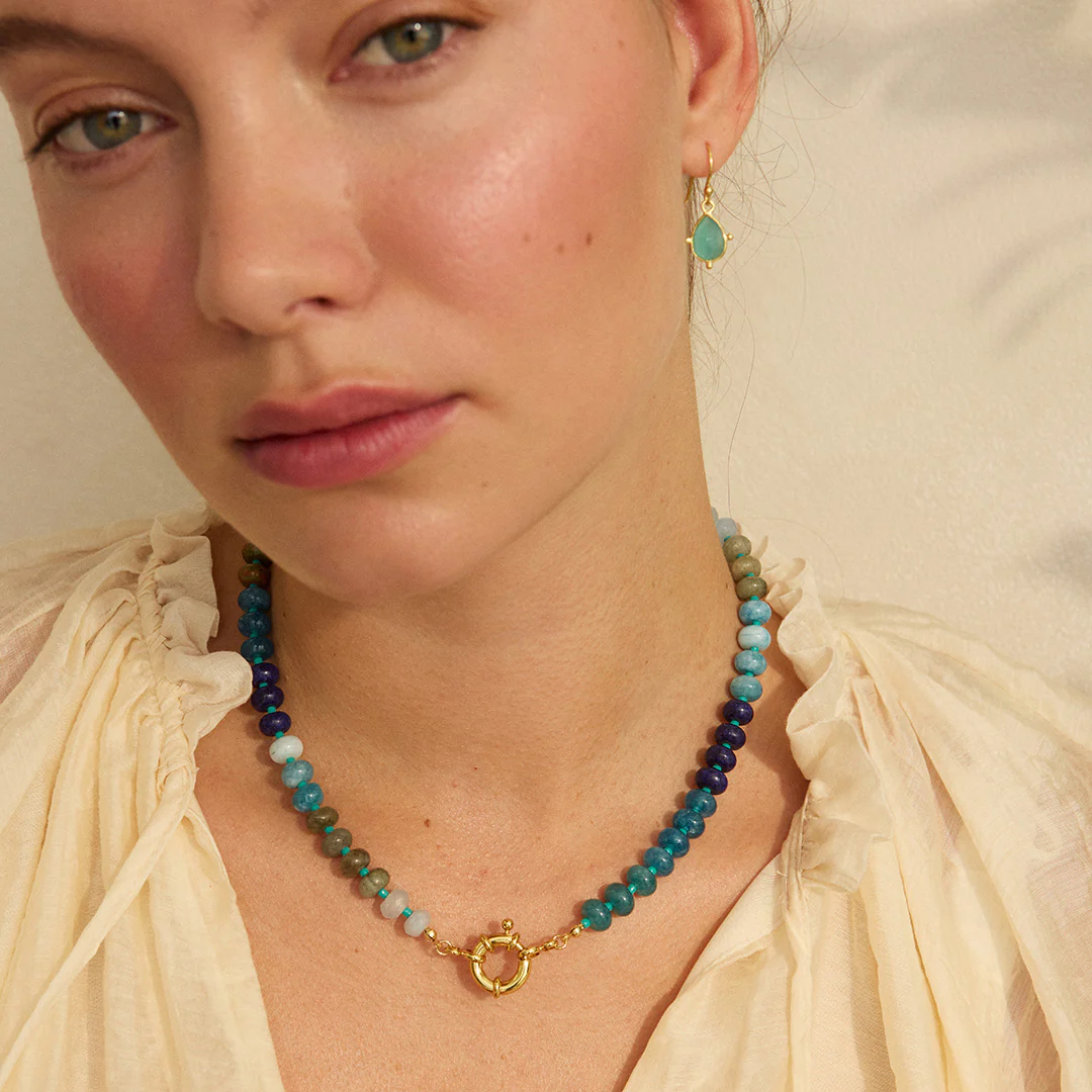 Kauai Chunky Beaded Necklace Blue - Image 4